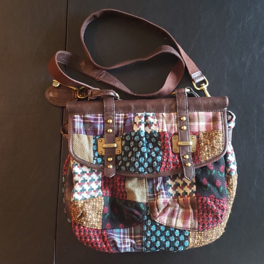Fossil Patchwork with fabric and leather trim
